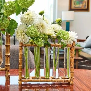 NEW! Natural Bamboo and Glass Test Tube Bud Vases